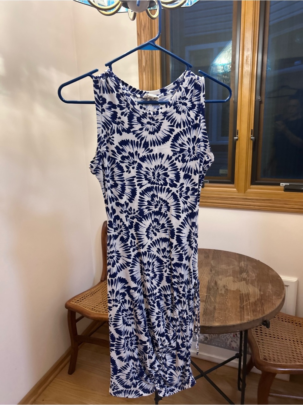 Sugar lips Sleeveless Navy and White Floral Tie-Dye Midi Dress